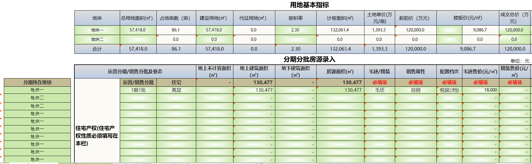 指标输入页面展示